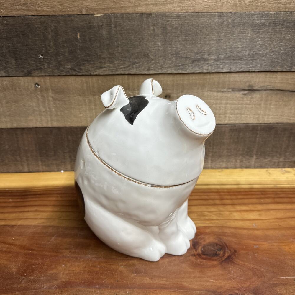 Black And White Pig Farmhouse Cookie Jar 9”